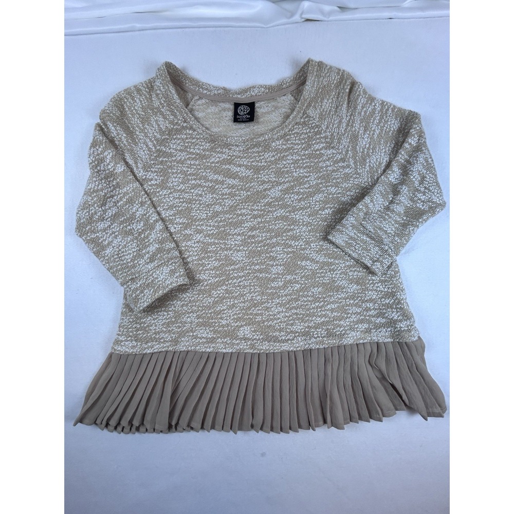 Bobeau Women's tan/cream sweater top with ruffle hem size petite XL